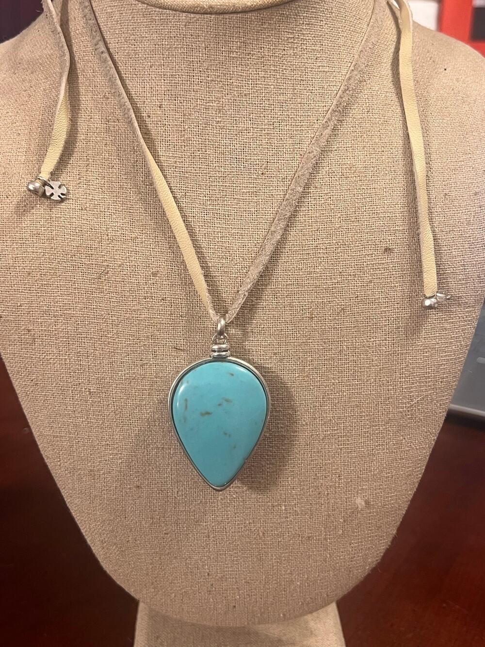Lucky Brand Reversible Necklace Turquoise & Moonstone on Suede Cord Adjustable